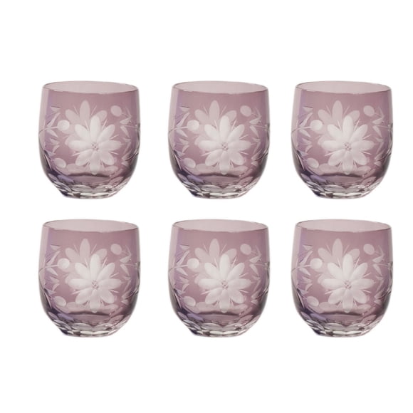 Porte-bougie Votive en Verre Coloré Améthyste Gravé Huit Pétales Ensemble de 6