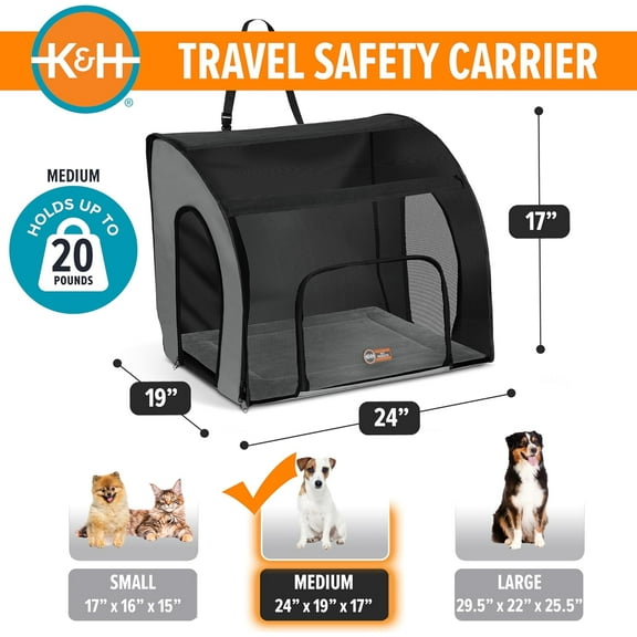 Enclosed Dog Car Seat, Medium 24 X 19 X 17in