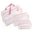 thumbnail image 1 of Kit de 3 bolsas de aseo de viaje de PVC transparente para mujeres y hombres, organizador de vinilo impermeable, bolsas de maquillaje transparentes, color rosa, 1 of 6