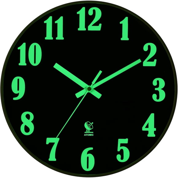 ERDS-Atomic Wall Clocks Battery Operated, 12 Inch Silent Glow in The Dark Wall Clocks for Living Room Decor, Atomic Clock Wall Radio Controlled Sets Automatically, Night Light Wall Clock for Bedroom
