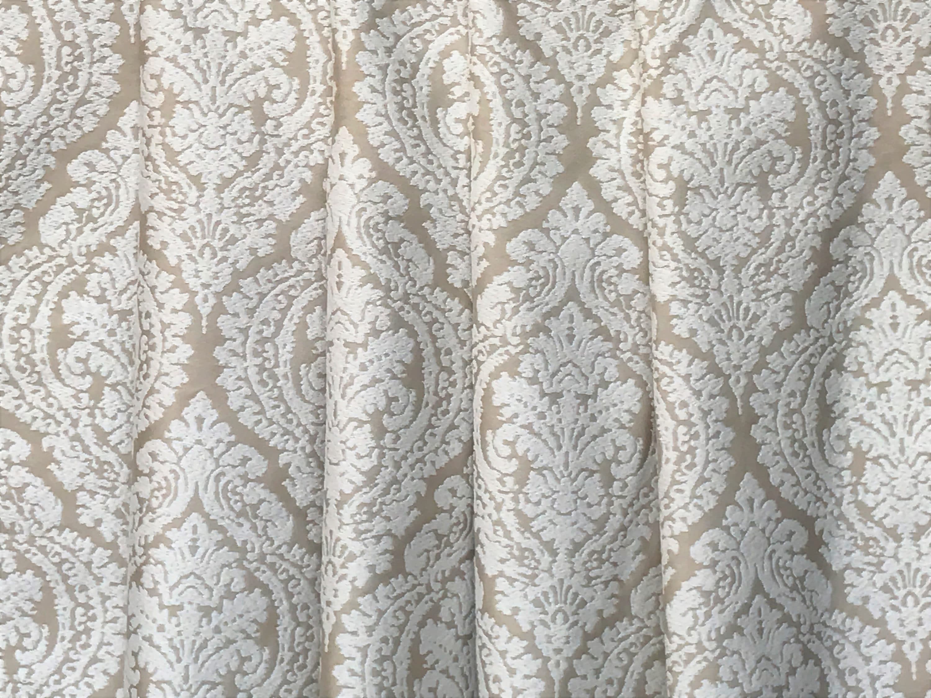 Fabric Mart Direct Champagne, Ivory Poly Cotton Fabric By The Yard, 54 inches or 137 cm width, 2 Continuous Yards Ivory Cotton Fabric, Damask, Upholstery Drapery Curtain Wholesale Fabric