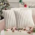 thumbnail image 5 of Uutvmp Christmas Faux Fur Plush Throw Pillow Covers 17.7x17.7 Inch, Luxury Soft Fluffy Striped Decorative Pillow Covers for Sofa, Couch, Living Room, 5 of 7