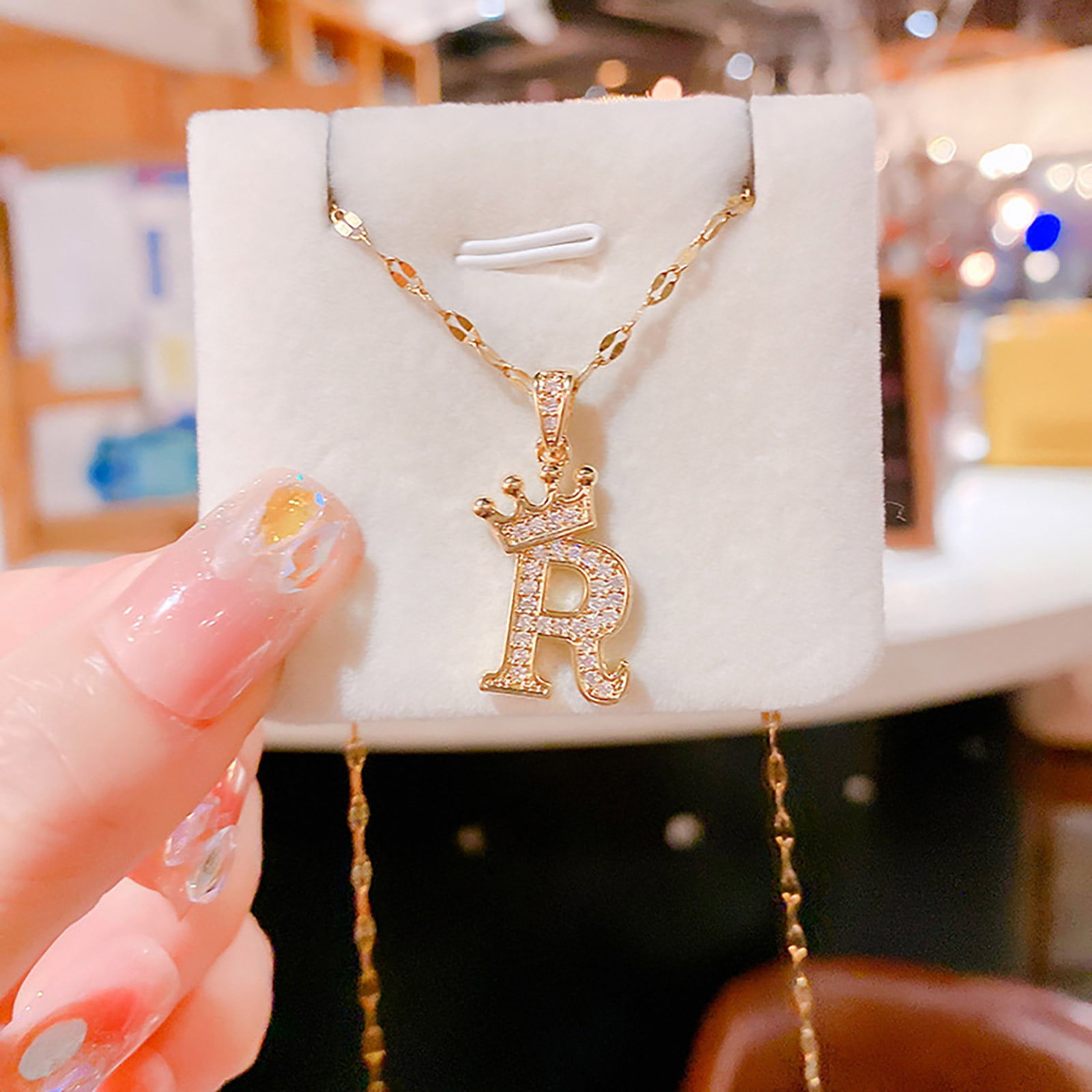 Copper Gold Plated Crown 26 Letter Pendant Necklace Personalized - Main Image