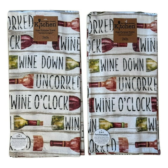 Set of 2 TUSCAN TOUR Wine Down Uncorked Terry Kitchen Towels by Kay Dee Designs