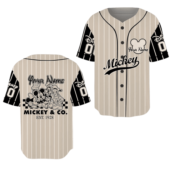 Personalize Vintage Mickey Mouse & Co 1928 Jersey, Youth, Adult Disney Baseball Jersey Sports, Cute Gifts For Fans Disney, 3D Shirt PSD258.C