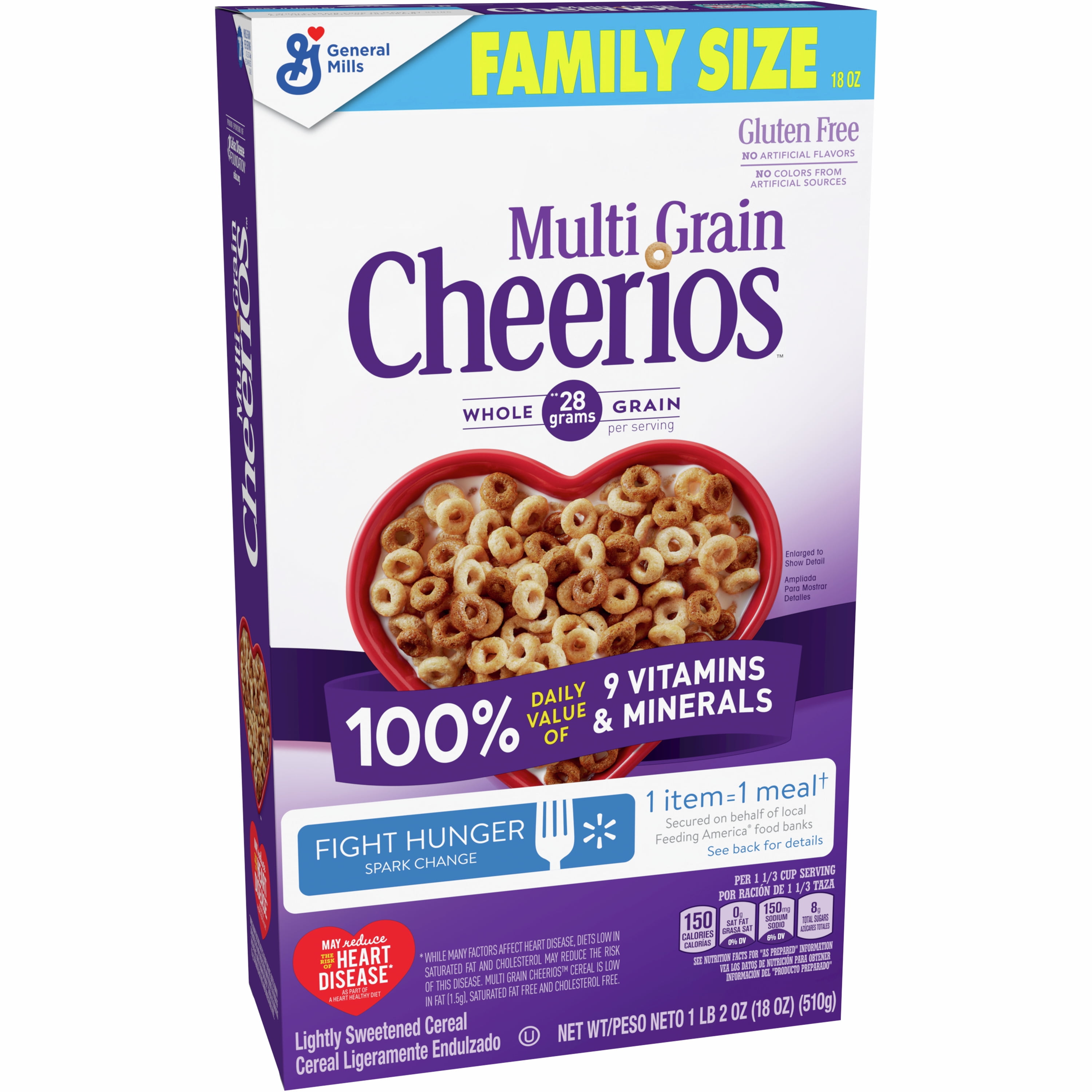 Multi Grain Cheerios Heart Healthy Cereal, 18 OZ Family Size Cereal Box