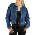 thumbnail image 6 of Jess by Meiko Women's Jean Jacket Collarless Long Sleeve Mini Crop Denim Jacket XS Blue, 6 of 6