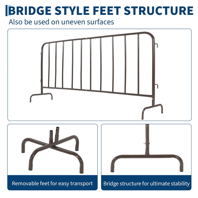 EDTara Steel Interlocking Barricade, Heavy-Duty Metal Barrier with Rust-Proof Coating, Removable Bridge Feet, Tool-Free Setup, Ideal for Outdoor Events and Construction