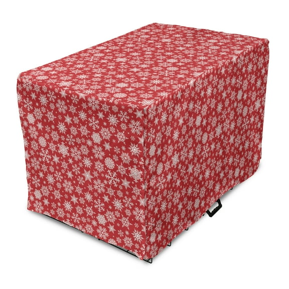 Holiday Dog Crate Cover, Various Different Snowflakes with Rich Details Christmas Season in Wintertime, Easy to Use Pet Kennel Cover for Medium Large Dogs, 35" x 23" x 27", White Red, by Ambesonne