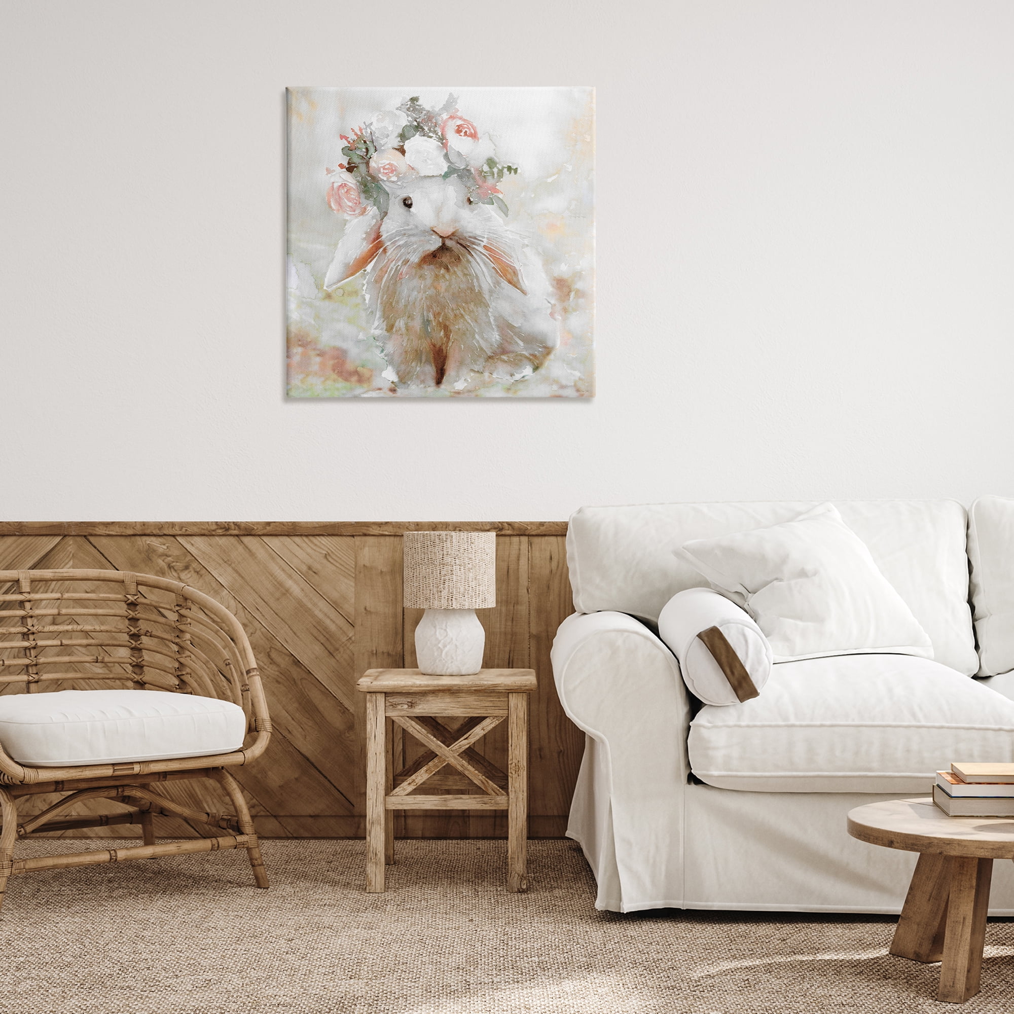 Stupell Industries Spring Floral Bunny Animals & Insects Painting Gallery Wrapped Canvas Art Print Wall Art, 30 x 30