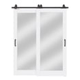 thumbnail image 3 of 64" x 80" 1-Lite Mirror White Primed Solid Core Sliding Bypass Barn Door Double Doors With Hardware Kit, 3 of 9