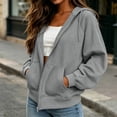 thumbnail image 5 of Qiopertar Hoodies for Women Zip Up Fleece Hoodie Long Sleeve Casual Oversized Sweatshirt Solid Color Drawstring Kangaroo Pocket Fall Winter Spring Tops Gray L, 5 of 7