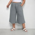 thumbnail image 2 of ShomPort Women's Plus Size Capri Drawstring Wide Leg Cropped Palazzo Pants Summer Casual Flowy Pants with Pockets, 2 of 7