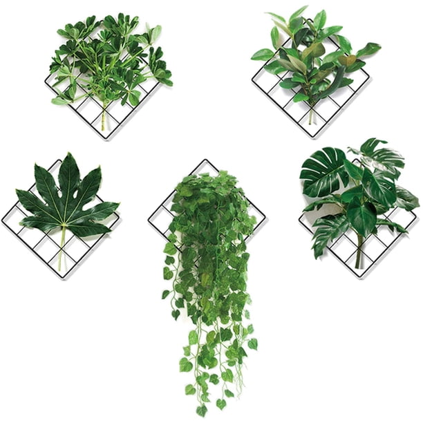 Pegatinas de pared Pegatinas decorativas de rejilla de plantas verdes, decoración de pared de hojas verdes, mural de arte de pared DIY para sala de estar, oficina, dormitorio, extraíble e impermeable Rojo Verde MX-0133517FYD