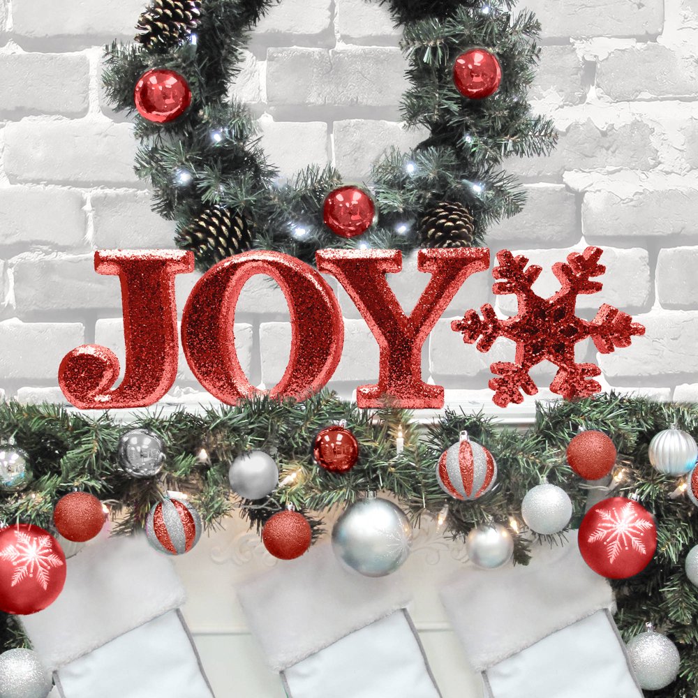 Holiday Time Christmas Decor 8" Decorative JOY Letter Set, Glitter Red