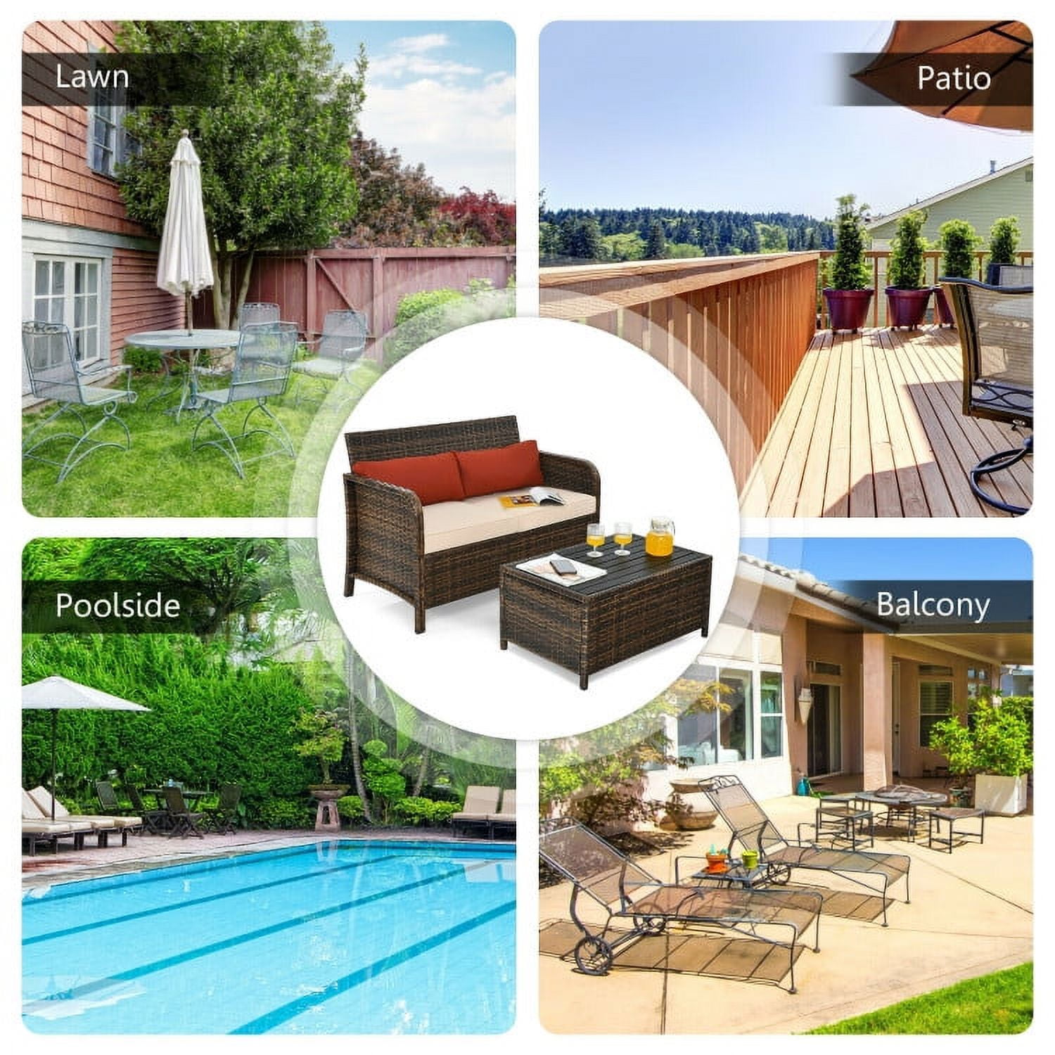 Aimee Lii 2 Pieces Cushioned Wicker Patio Furniture Set, Wicker Outdoor Sectional, Red