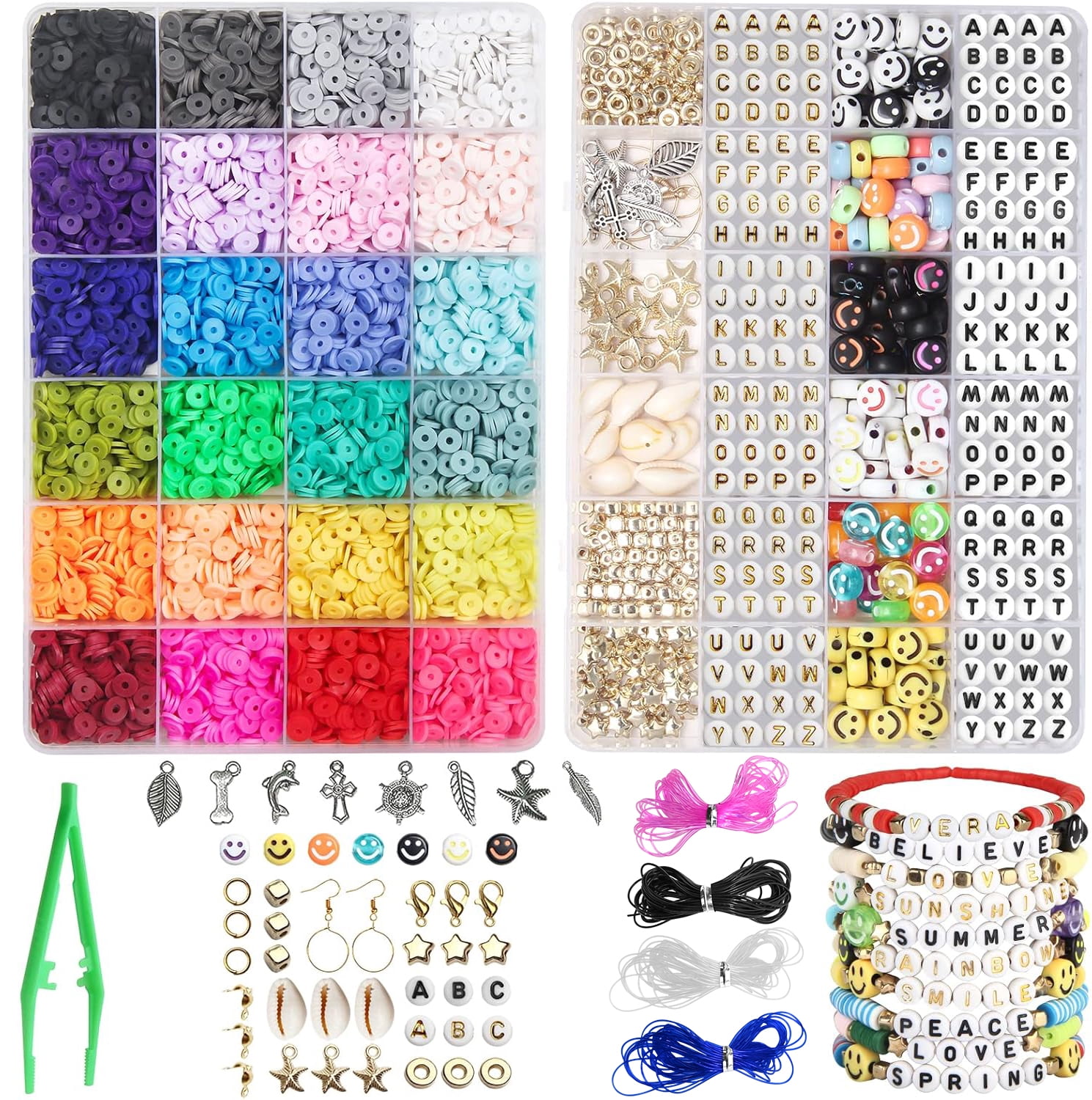 Funtopia 48 Colors Polymer Clay Beads Kit, Flat Heishi Bracelet