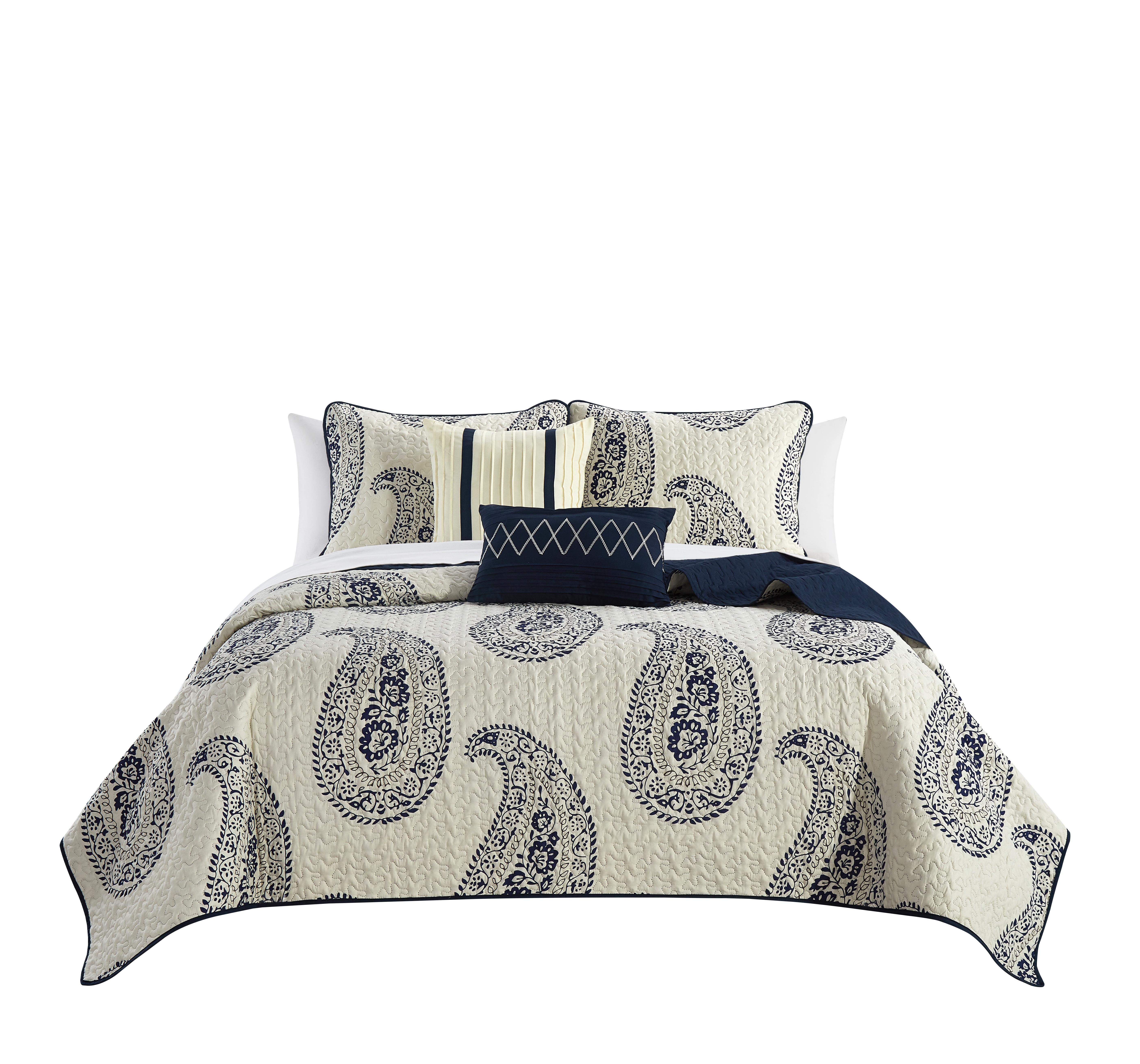 Chic Home Shriya 5-Piece Reversible Paisley Quilt Set, Queen, Navy -  