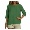 thumbnail image 2 of Womens Linen Tops Summer Casual 3/4 Sleeve Crewneck Shirts Solid Color Loose Comfy Tops Basic T Shirts Green S, 2 of 6