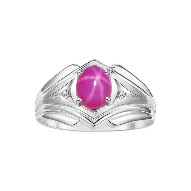 RYLOS Men's Rings Sterling Silver Rings Classic Designer Style 9X7MM Oval Gemstone & Diamond Ring Star Ruby July Birthstone Rings For Men Size 12