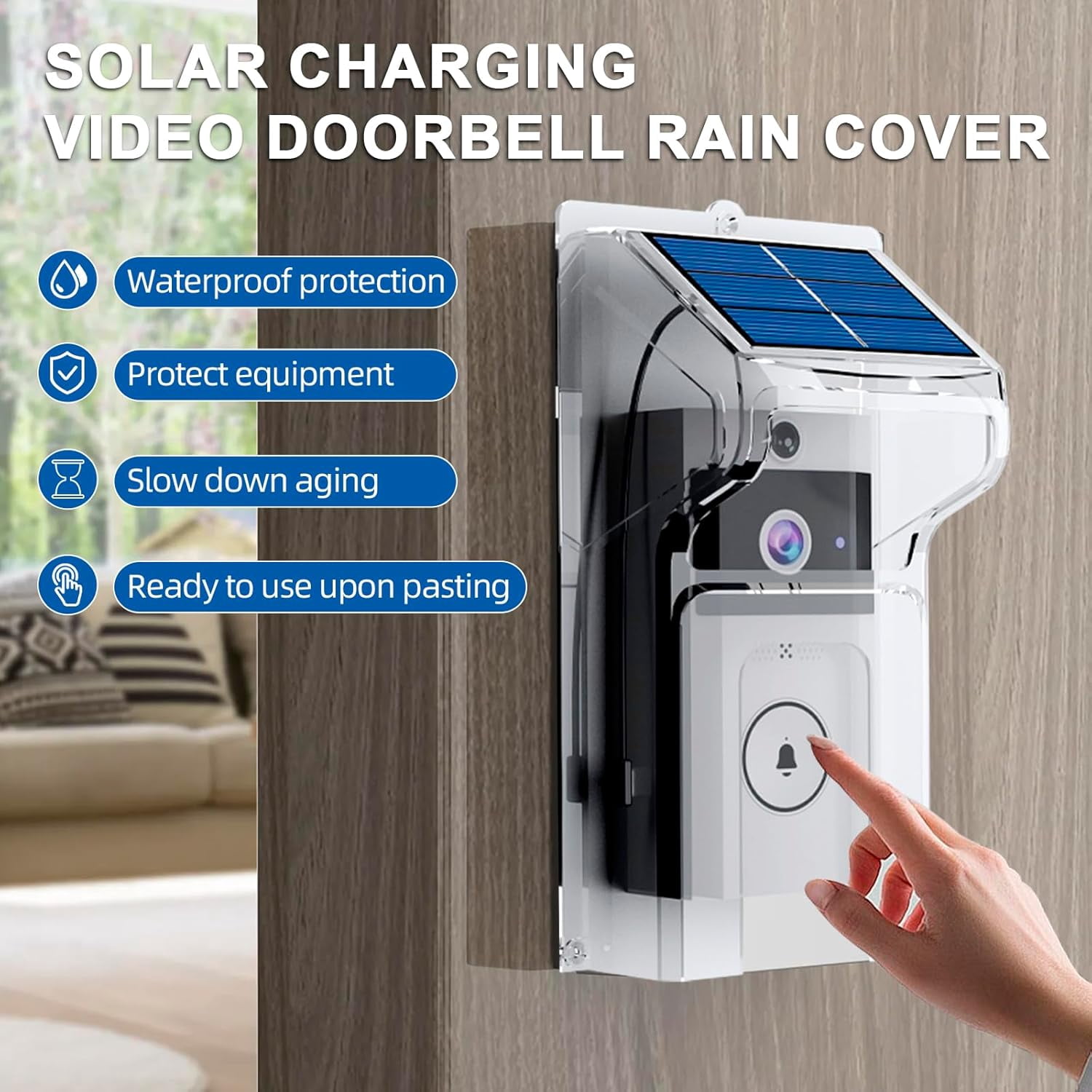 SUWU Doorbell Rain Cover with Solar Charger Compatible with Ring & Blink Doorbell,Doorbell Waterproof Protector Shield with Solar Panel,Adjustable Mount,Type C Port (Transparent)