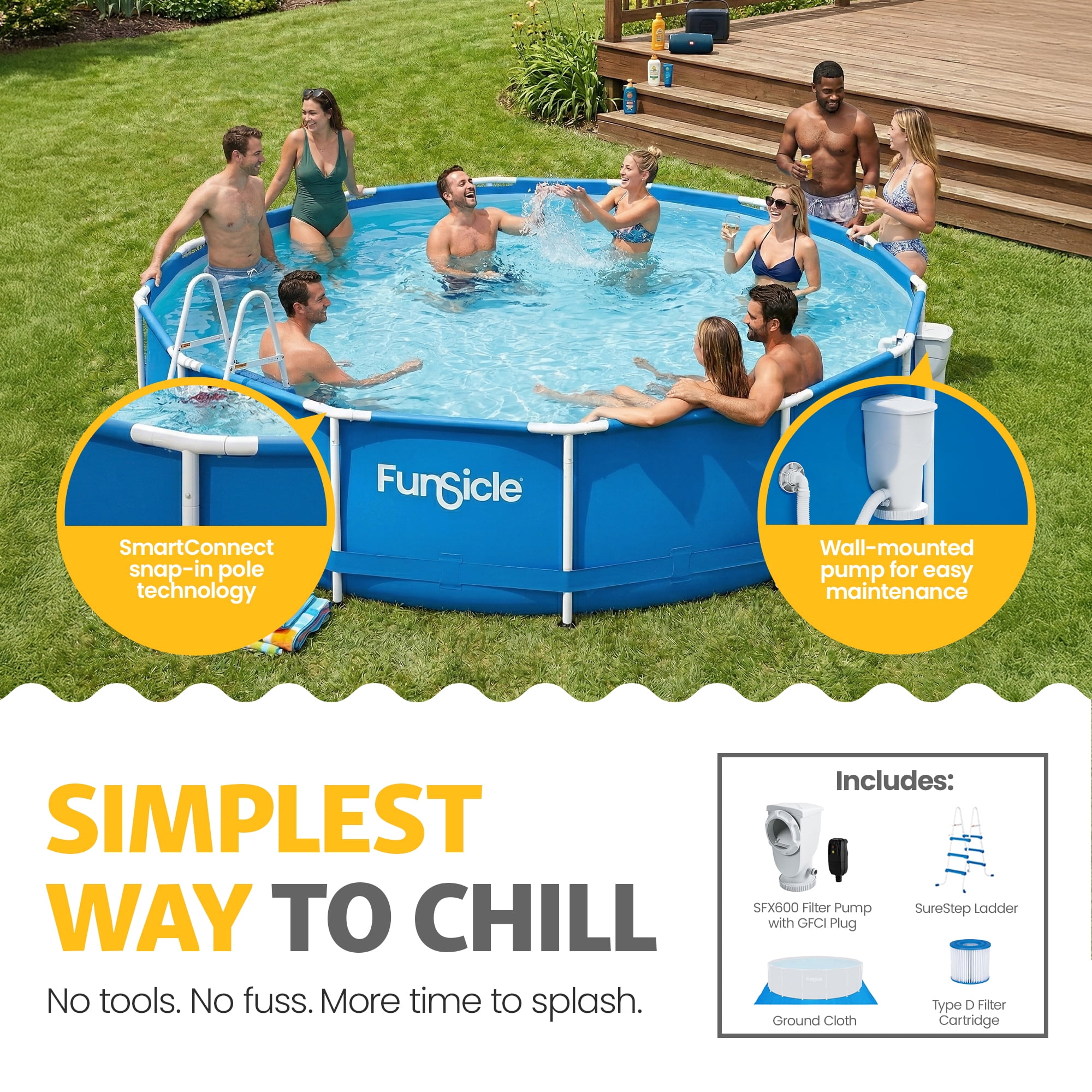 Funsicle 15' x 36" Activity Above Ground Swimming Pool Set with 2-in-1 Pump, Round Frame