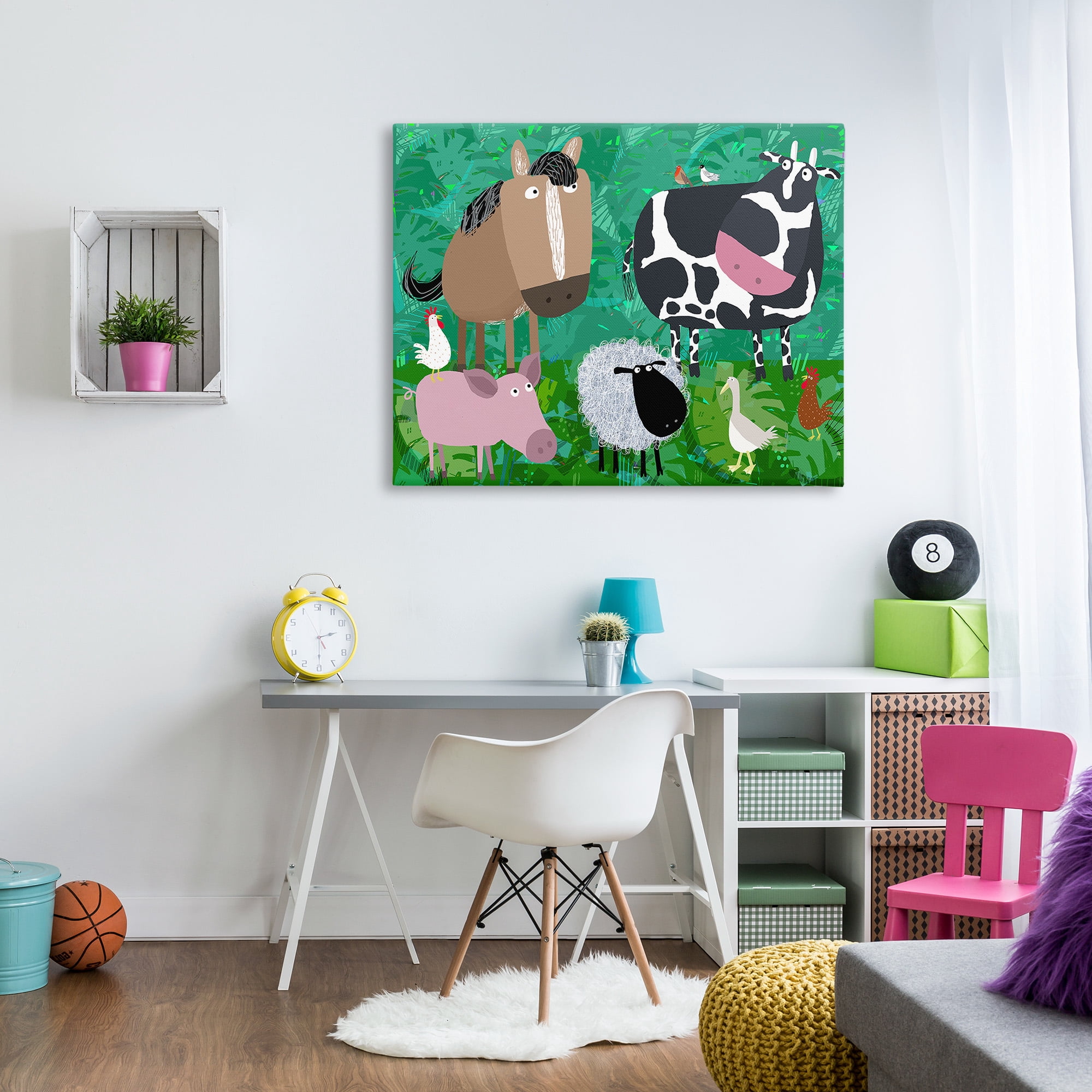 Stupell Industries Farm Animals & Leaves Animals & Insects Painting Gallery Wrapped Canvas Art Print Wall Art, 48 x 36