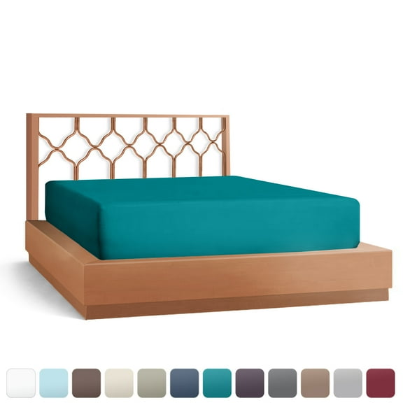 Empyrean Bedding Double Brushed Microfiber 14" - 16" Deep Pocket Fitted Sheet, Queen, Teal Blue