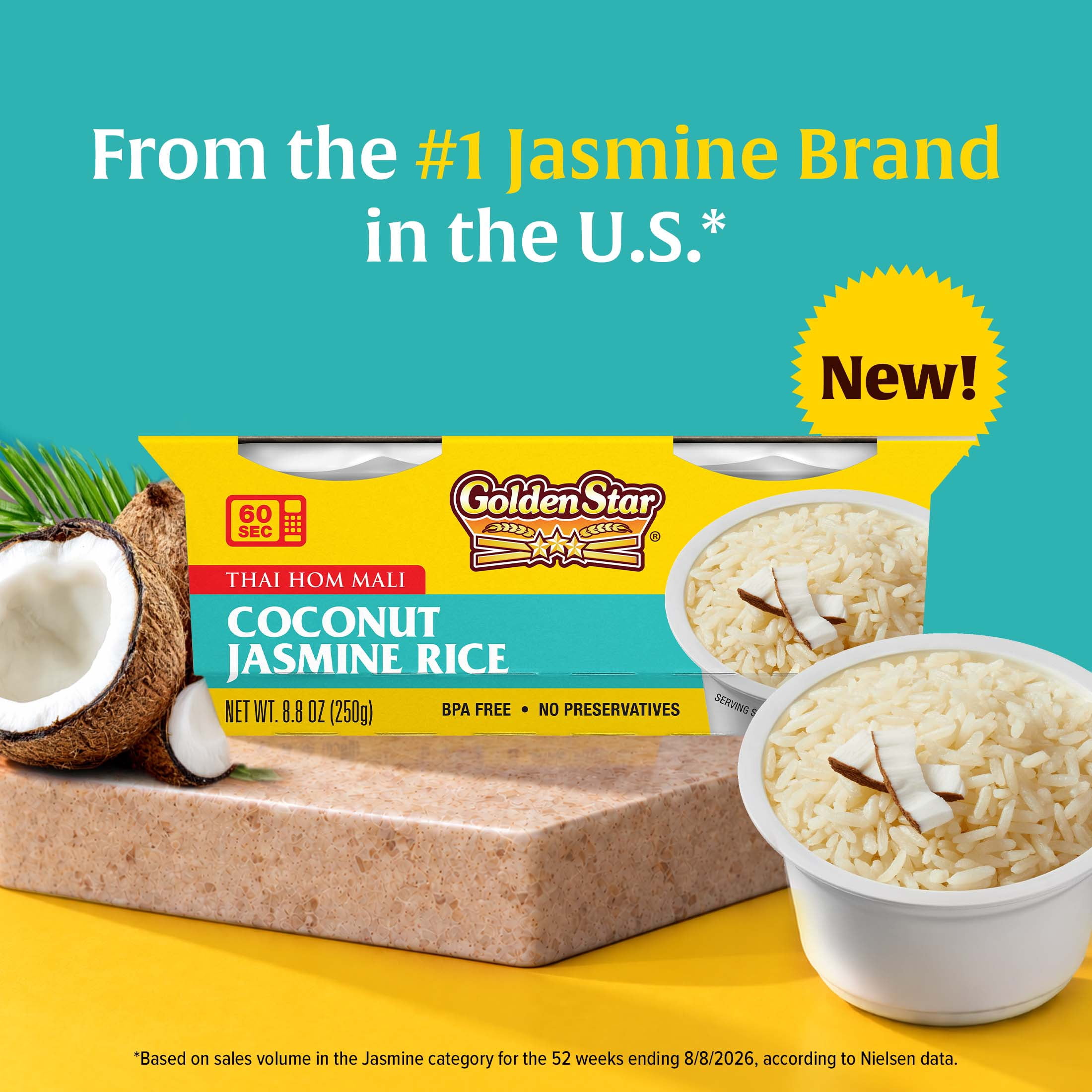Golden Star Coconut Jasmine Rice, Ready to Heat Microwaveable Cups, 4.4 oz 2-pack