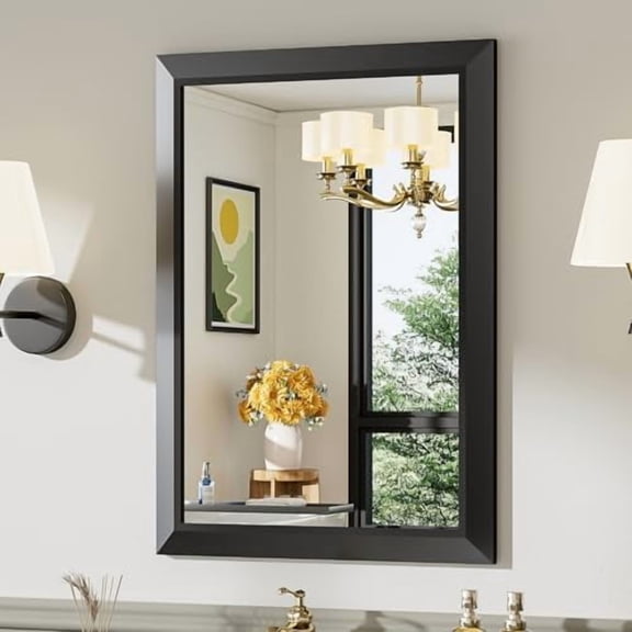 22x30 Inch Black Bathroom Mirror for Wall, Thick Metal Framed Rectangle Mirrors for Over Sink, Bedroom, Living Room, Entryway, Anti-Rust, HD Tempered Glass