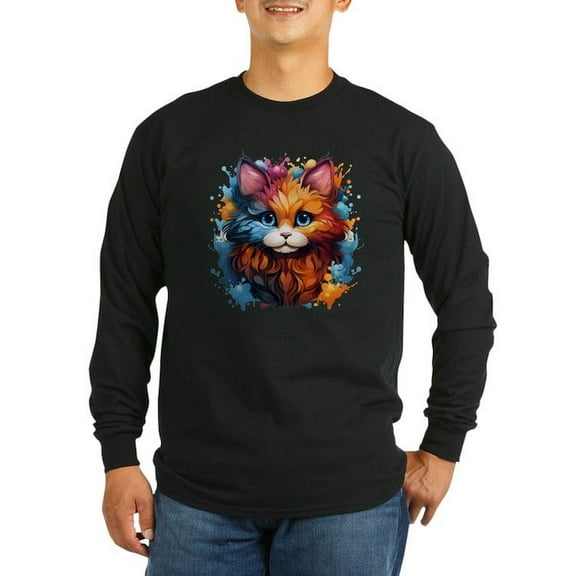 CafePress - Cute Cat Watercolor Long Sleeve T Shirt - Long Sleeve Dark T-Shirt