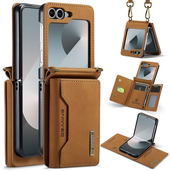 for Samsung Galaxy Z Flip 3 Case ,Magnetic Buckle Leather Detachable Wallet Cover, Card Pocket Back Flip Kickstand Shockproof Business Slim Phone Case For Samsung Galaxy Z Flip 3,
Brown