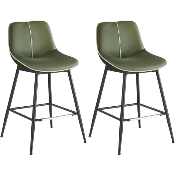 Bar Stools Set of 2, Counter Height Bar Stools with Back, Ergonomic Backrest, Synthetic Leather, Metal Legs, 24.4-Inch Tall Stools for Kitchen Island Home Bar, Forest Green