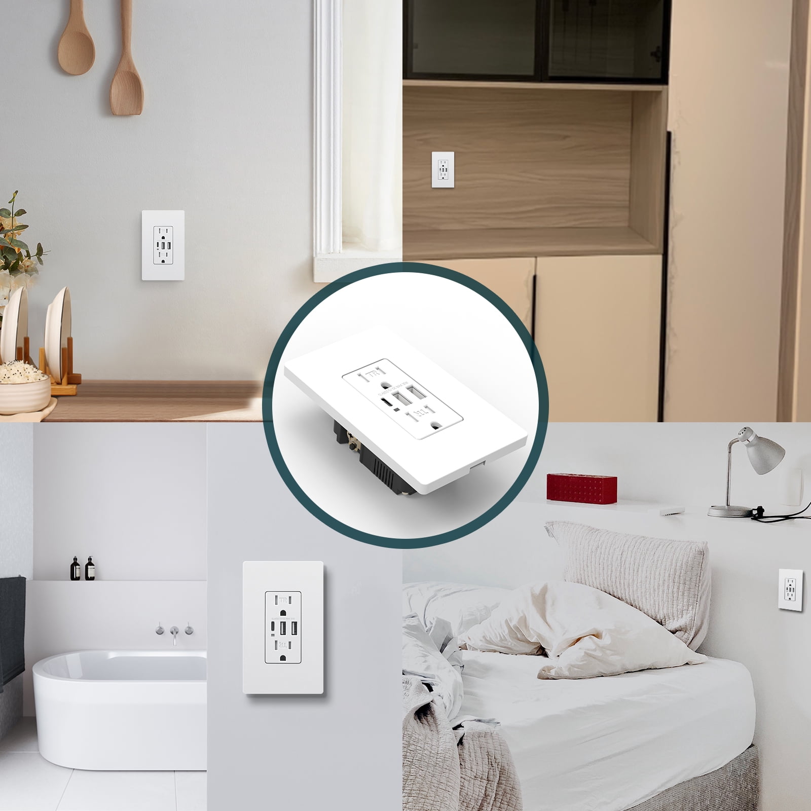 TOPELER 15A Tamper Resistant USB Outlet with 3 Ports (6.0A Total), Includes Screwless Wall Plate, UL & FCC Listed, White, 2 Pack