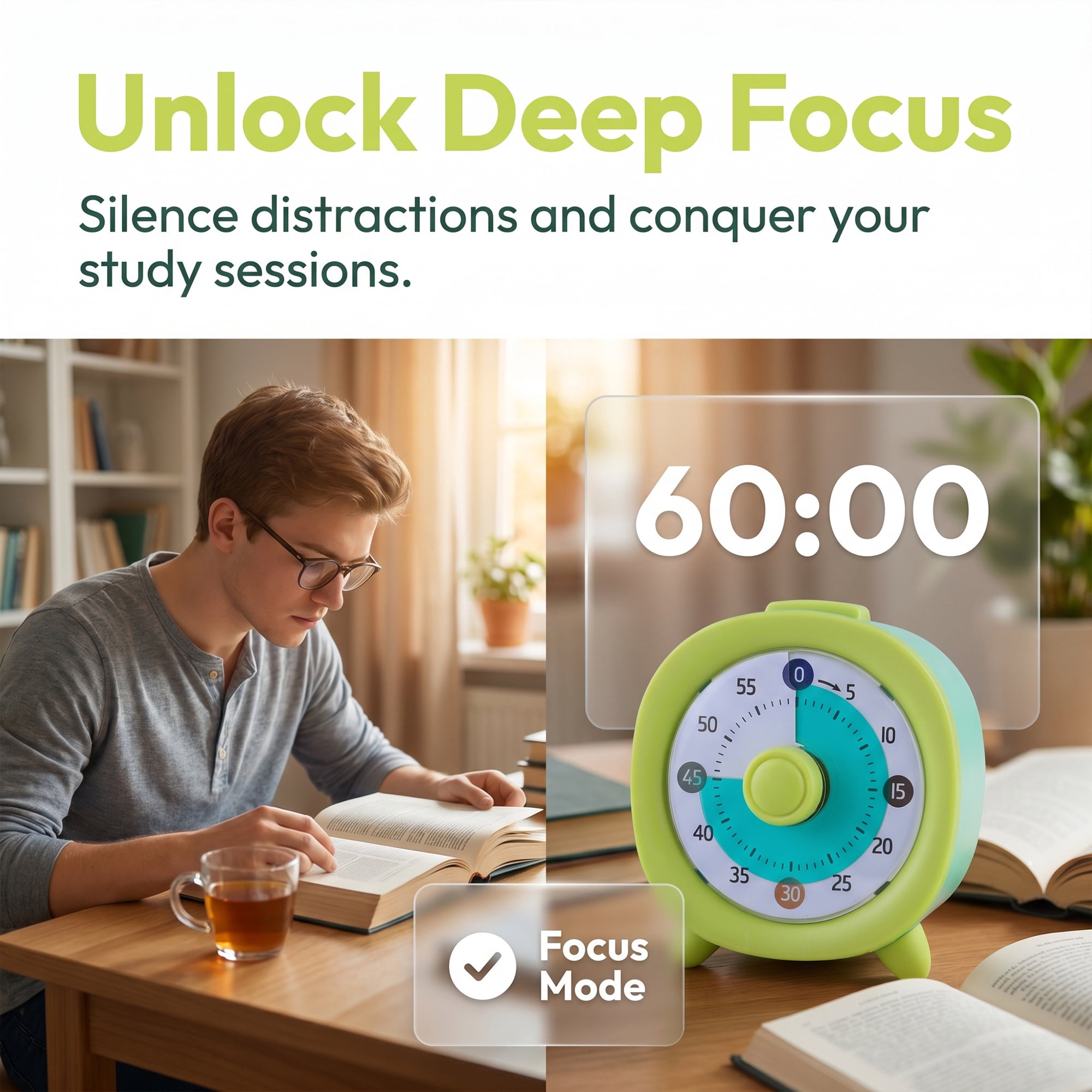 Unique Bargains 60 Minute Kitchen Digital Visual Timer for Studying Green