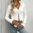 thumbnail image 2 of Womens Double Zip Up Long Sleeve Blouse Ribbed Knit Cardigan Crop Tops Sweaters Fashion Slim Fit Tight Soft Shirts S-XL, 2 of 6