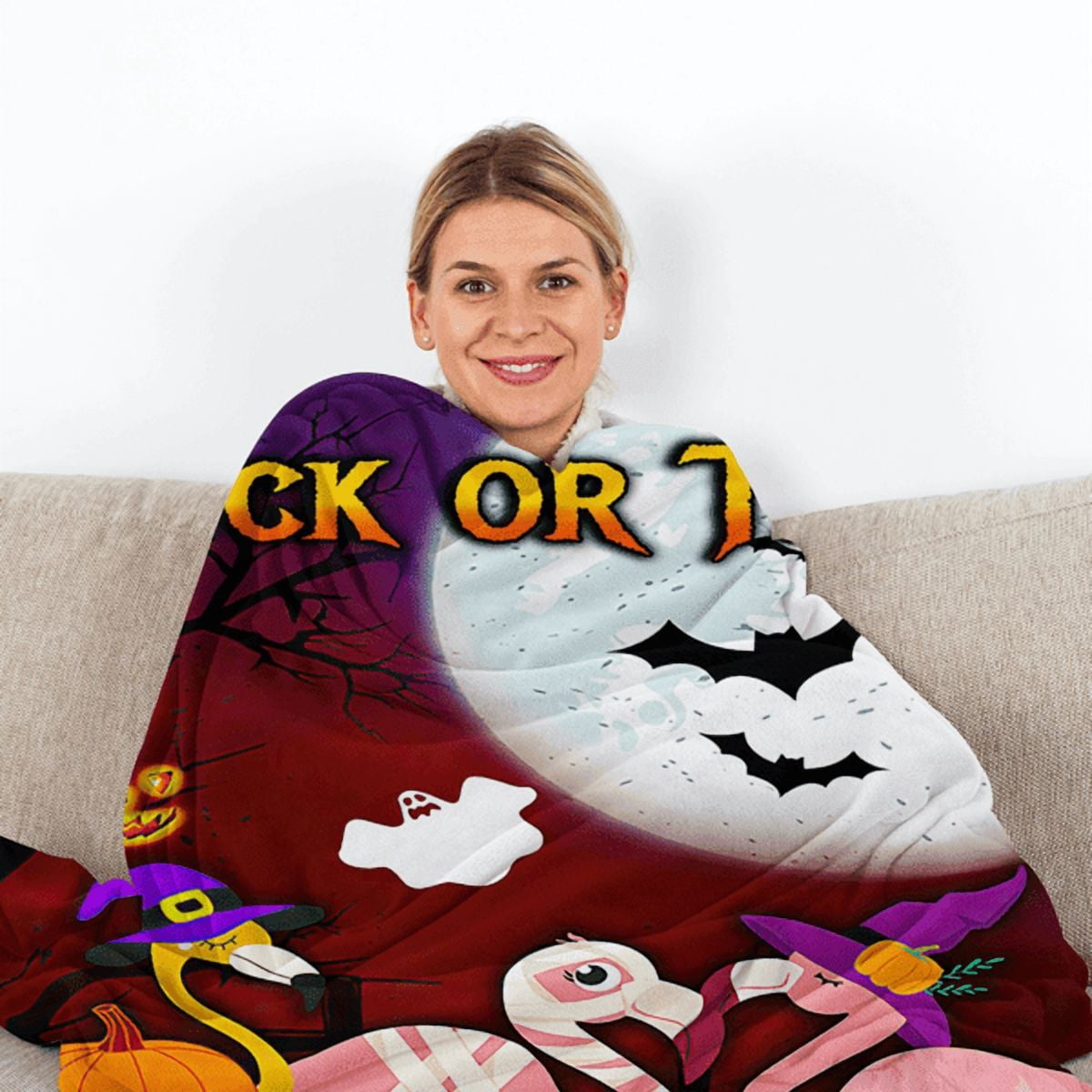 60x80IN Halloween Cartoon Flamingo Flannel Blanket Soft Lightweight for Sofa Office Bed Travel Gift