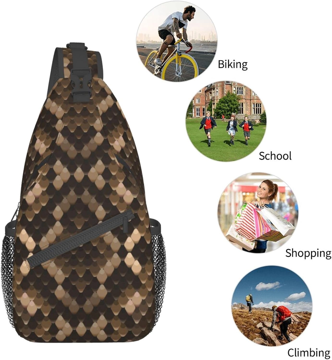 Snakeskin Stripe Pattern Sling Bag Crossbody Hiking Travel Chest Bags Backpack Shoulder Daypack for Women Men