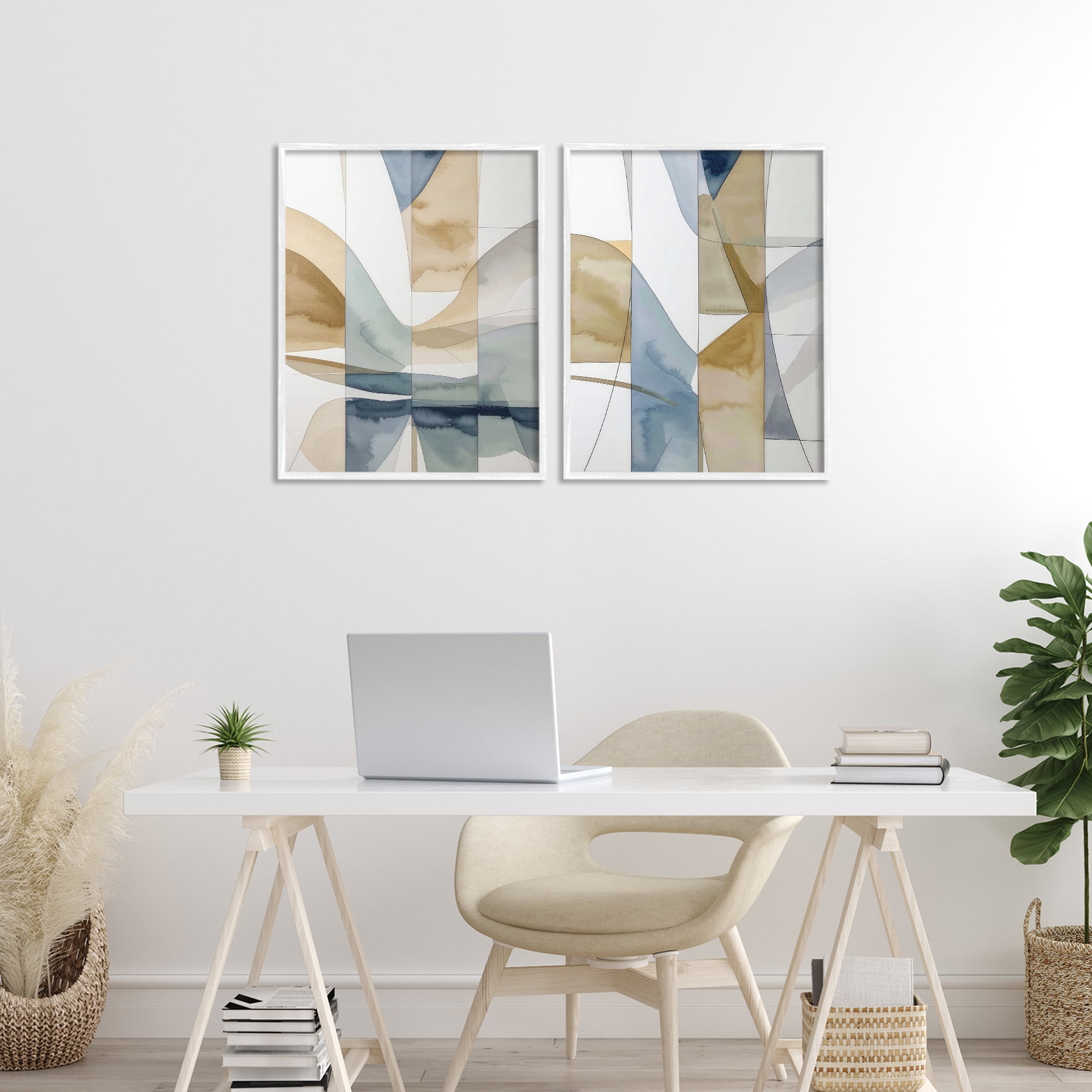 Stupell Industries Balanced Geographic Abstract 2 Piece White Framed Giclee Art Set, design by Alonza Saunders
