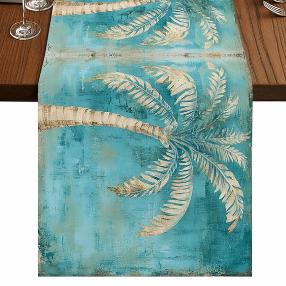 Green Tree Coastal Beach 36 Inch Table Runner, Vintage Tropical Plant Farmhouse Dresser Scarf Cotton & Linen Tablerunner for Dining/Kitchen Island/Holiday Party Décor Small 13" x 36"