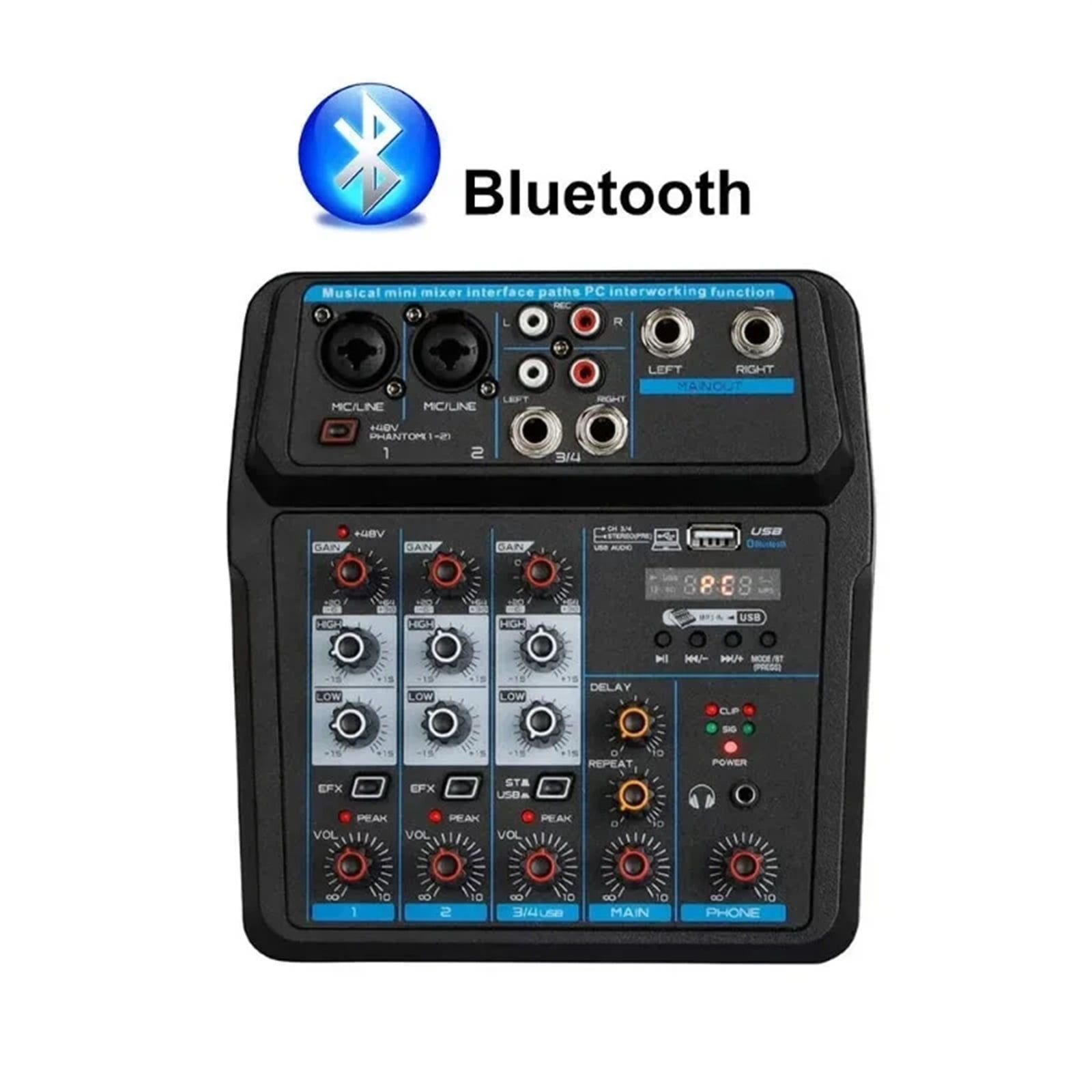 Mini 6 4 Channel Professional Portable Mixer Sound Mixing Console Computer Input 48v Power Number Live DJ Broadcast Record ,Precision Control