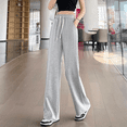 thumbnail image 2 of Pantalones finos de verano para mujer, de seda de hielo gris, de campana, de cintura alta, holgados, adelgazantes, de pierna recta, estrechos, informales, 2 of 4