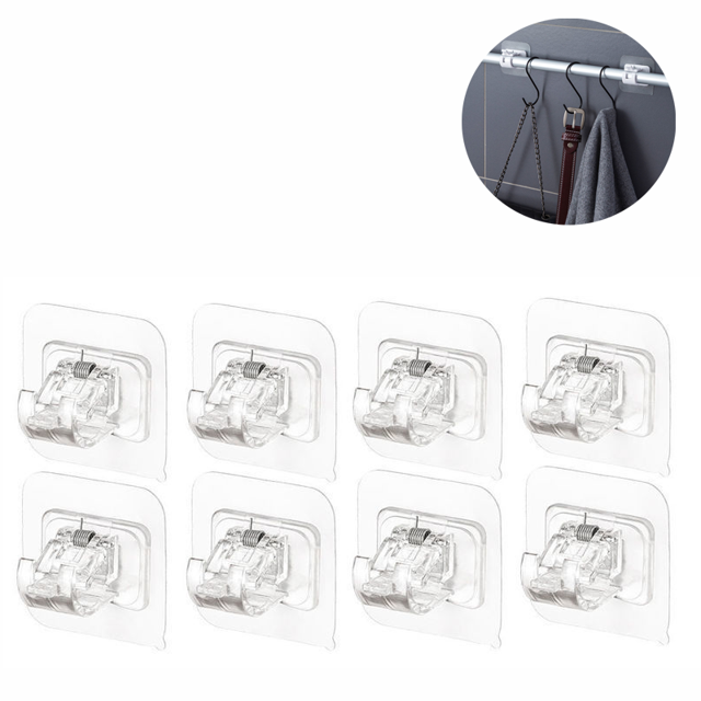 Qianli 8 Pcs Support de Tringle à Rideau Sans Perçage, Crochet Adhésif pour Tringle à Rideau, 3m Support de Tringle à Rideau Sans Perçage Facile à Accrocher, Fixer Crochet Mural pour Rideau