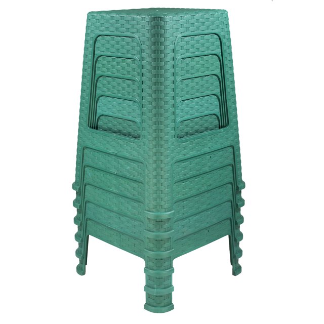 Banco tipo Rattan Cuadrado Bergmann 6 Bancos de plástico apilables Color Verde Bali