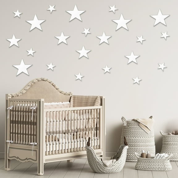 Uxcell 44Pcs Stars Acrylic Mirror Wall Stickers, 3D Mirror Sticker Removable Self-Adhesive Wall Decals for DIY Art Mural Home Bedroom Living Room Office Bathroom Wedding, Silver Tone