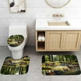 thumbnail image 5 of 4PCS Farmhouse Shower Curtain Set, Country Vintage Wood Plank Woodland Wild Animal Hunting Lodge Black Bear Elk Moose Deer Birds Cabin Rustic Bathroom Decor, Non-Slip Bath Mat, Pine Tree, 5 of 7