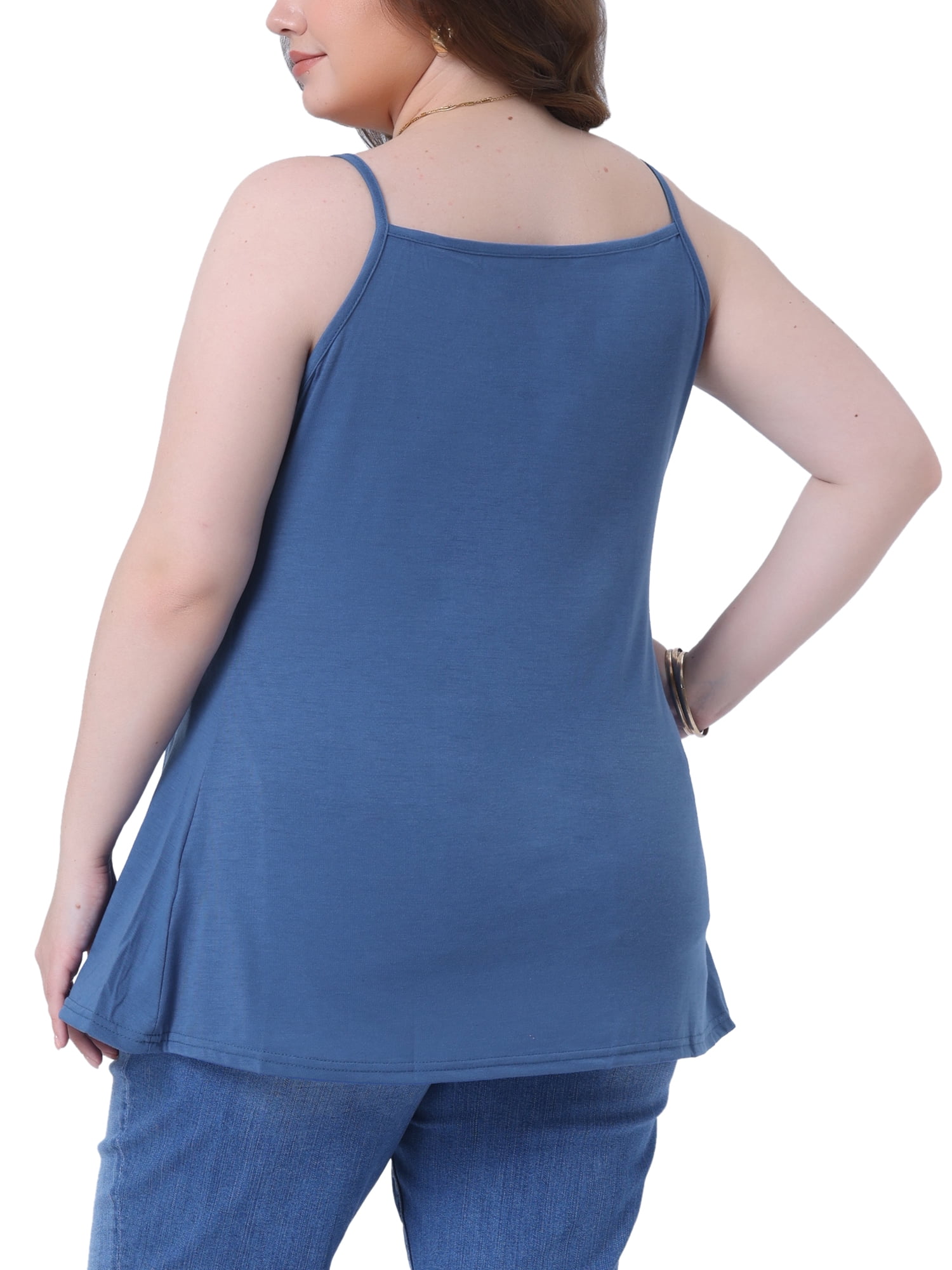 DARING DIVA Women's Plus Tank Tops with Button V Neck and Pleated Design 1X Blue