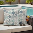 thumbnail image 4 of Blue Teal Coastal Outdoor Waterproof Pillow Covers, Summer Beach Starfish Coral Nautical Rustic Decorative Square Throw Pillowcase Sofa Cushion Sham for Patio/Couch/Chair, 16"x16" 2 Pack, 4 of 8