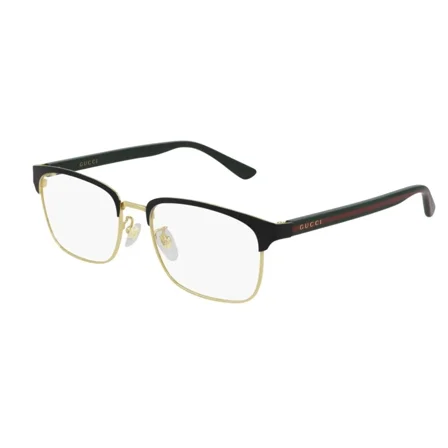 GUCCI GG0934OA 001 Black Gold Green Rectangle Men's 54 mm Eyeglasses New