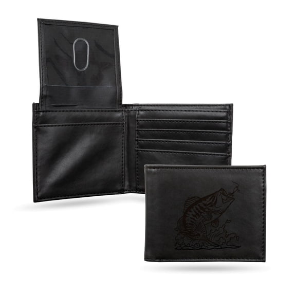 Outdoor Sportsman Largemouth Bass Black Bilfold Wallet with clear ID display